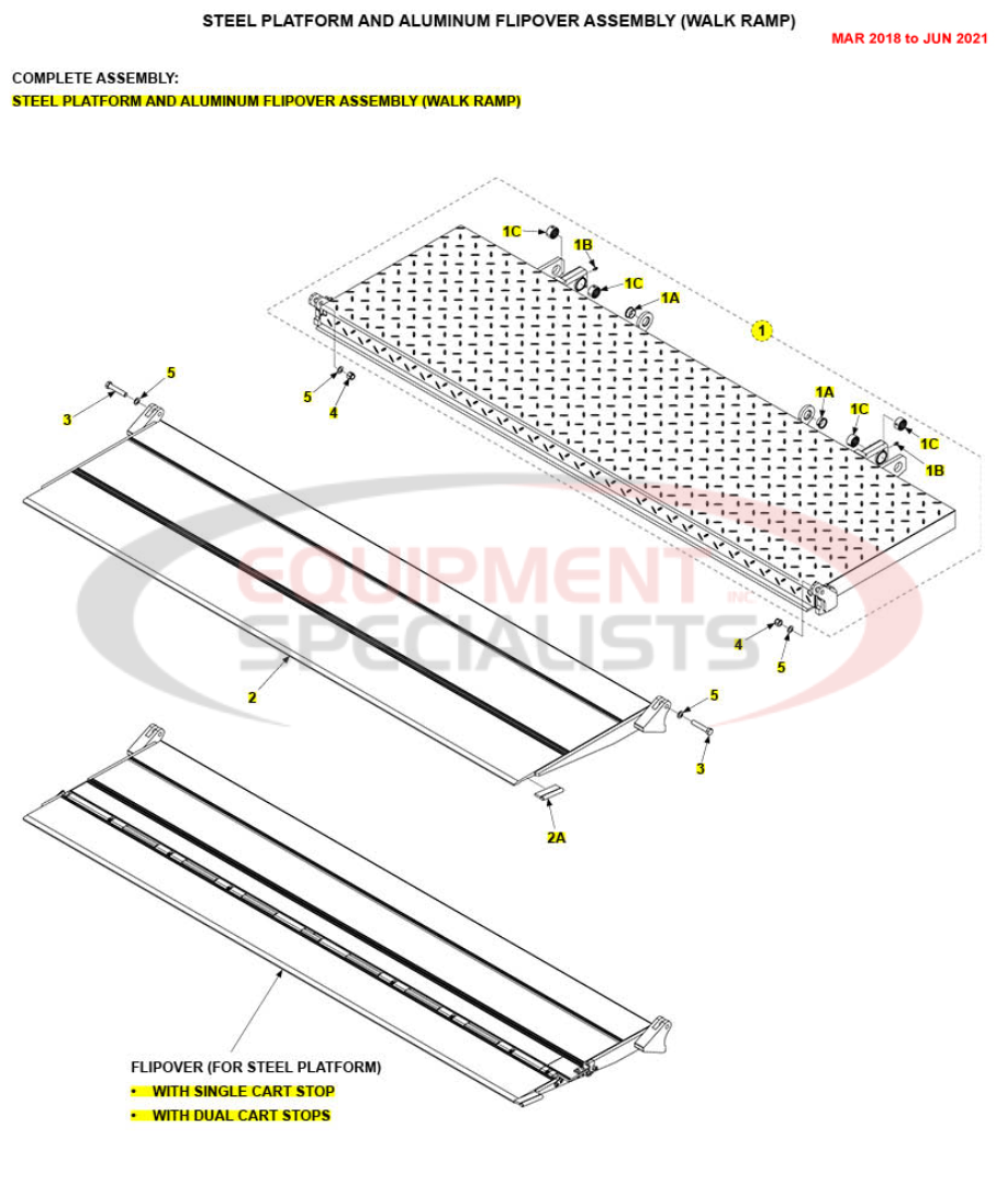 Maxon TE25DC Steel Platform and Aluminium Flipover Assembly Walk Ramp Mar 2018 to Jun 2021 Parts Diagram Breakdown Diagram