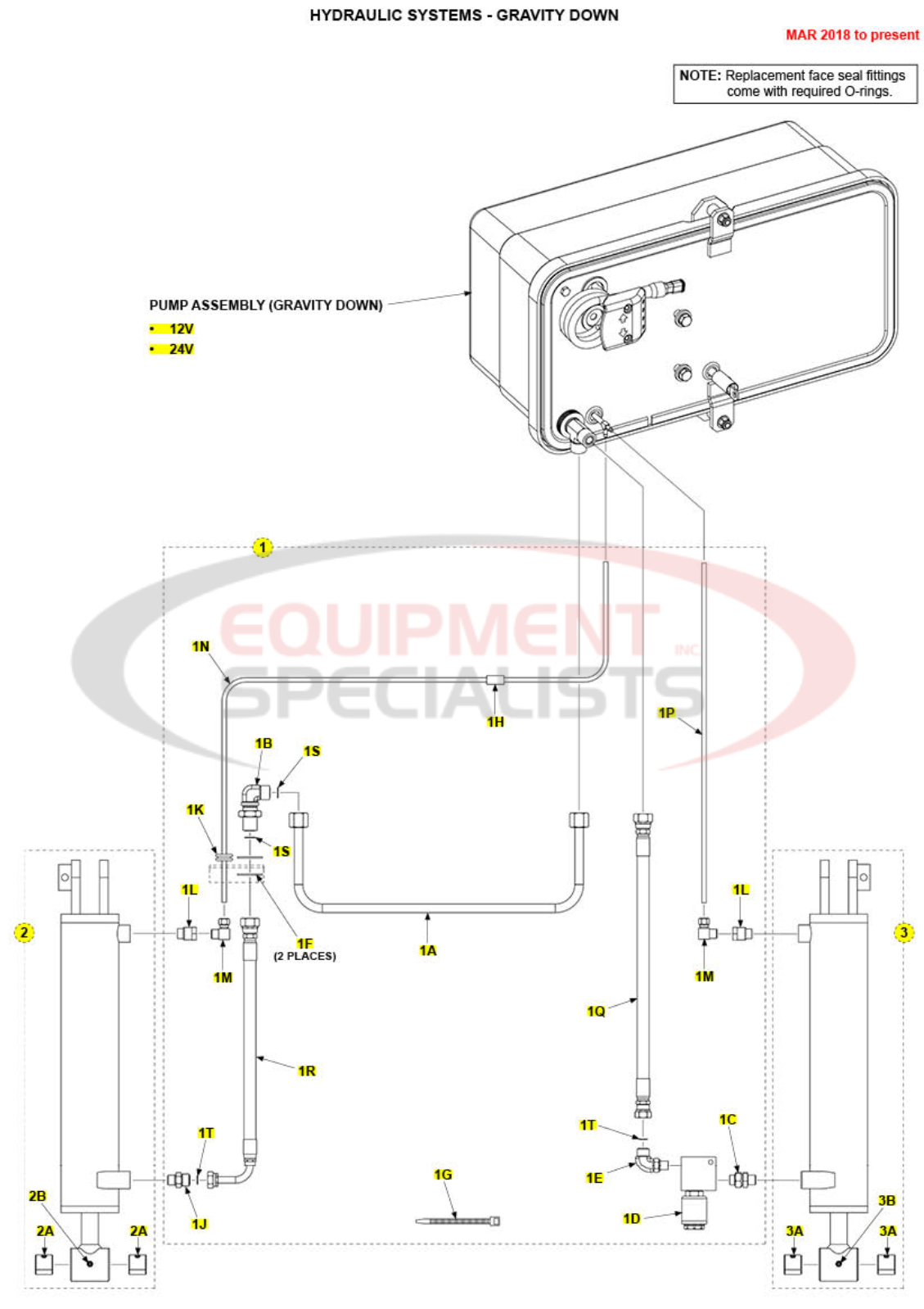 Maxon TE-33 Hydraulic Systems Gravity Down Mar 2018 to Present Breakdown Diagram