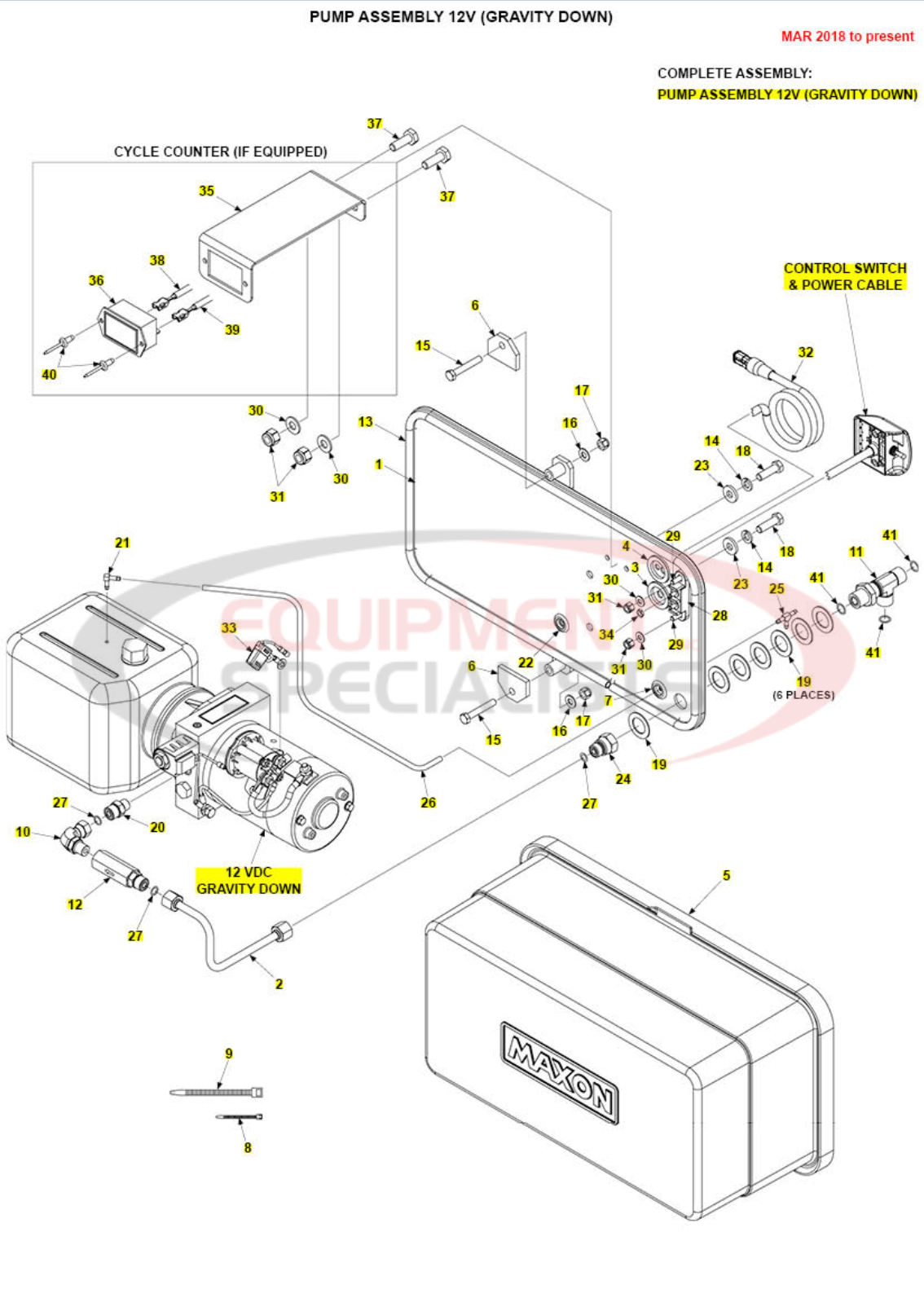 Maxon TE-33 Pump Assembly 12V Gravity Down Mar 2018 to Present Parts Diagram Breakdown Diagram