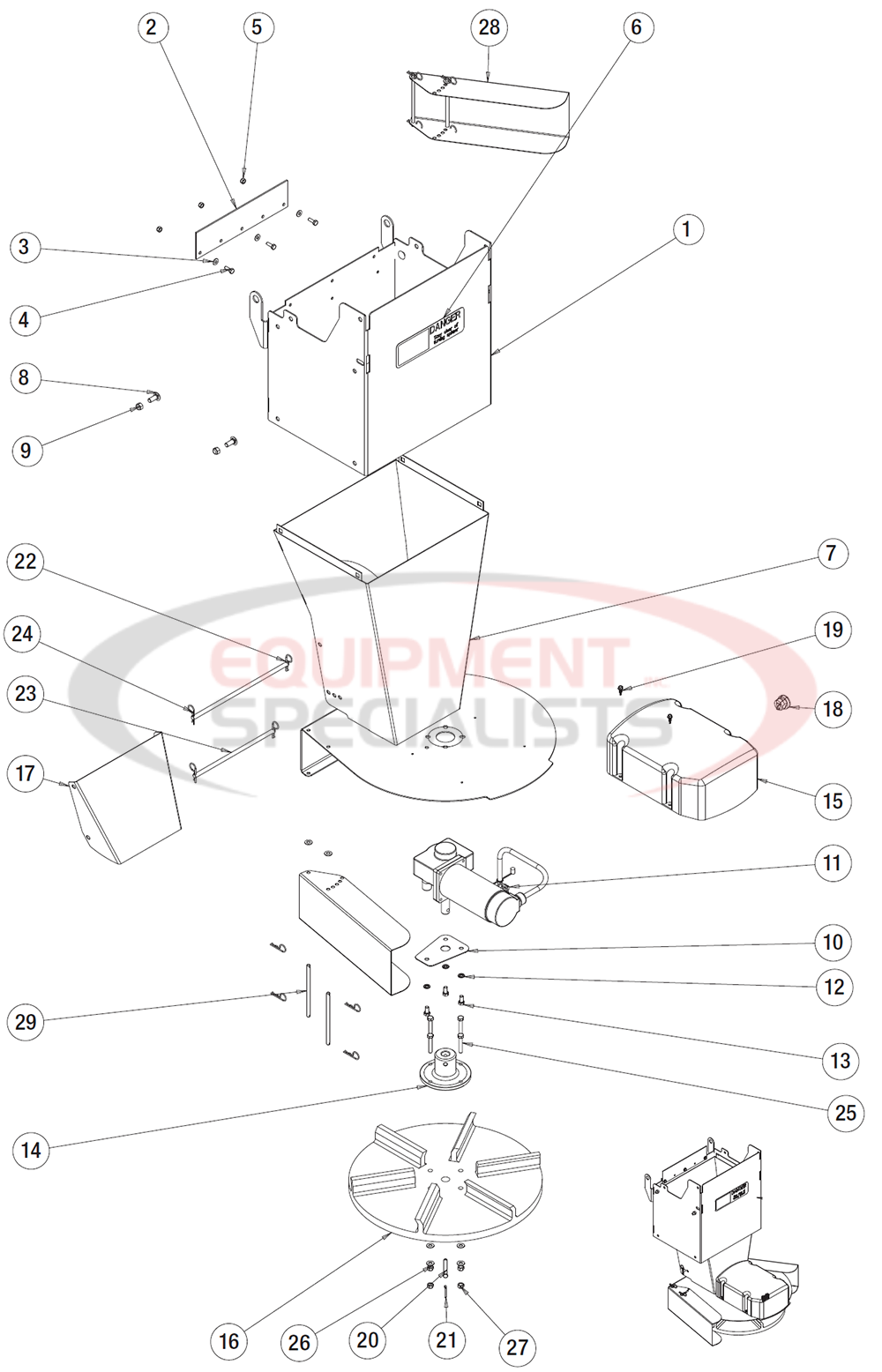 Buyers Salt Dogg Electric 2.5 yd - 5.0 yd Chute Assembly Diagram Breakdown Diagram