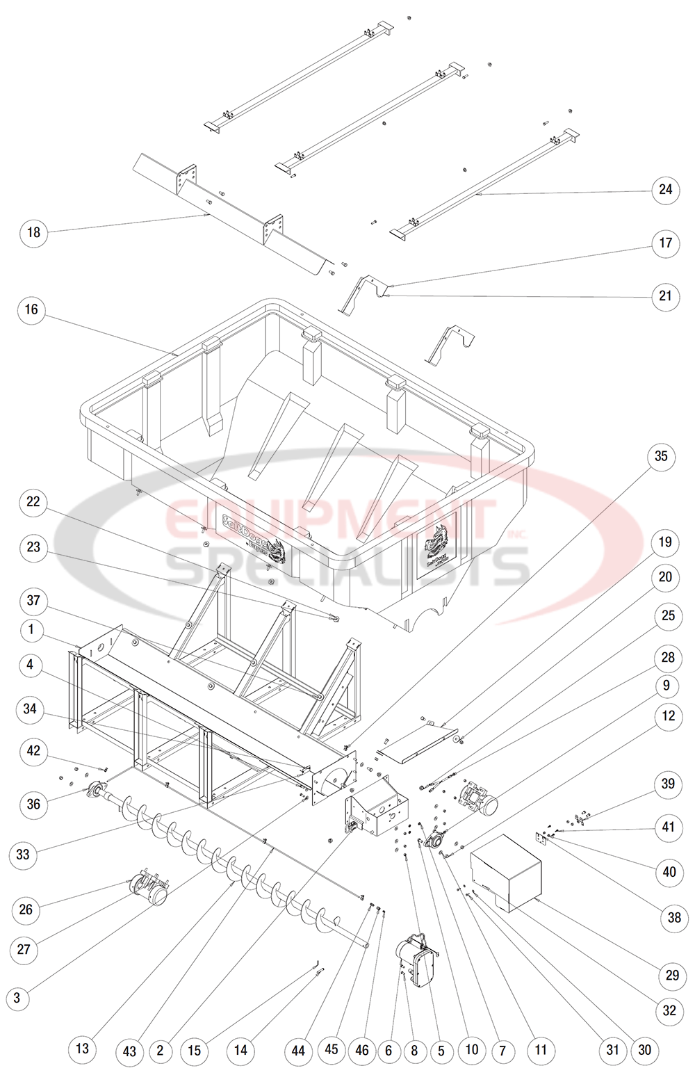 Buyers SaltDogg SHPE4000 Hopper Assembly Breakdown Diagram