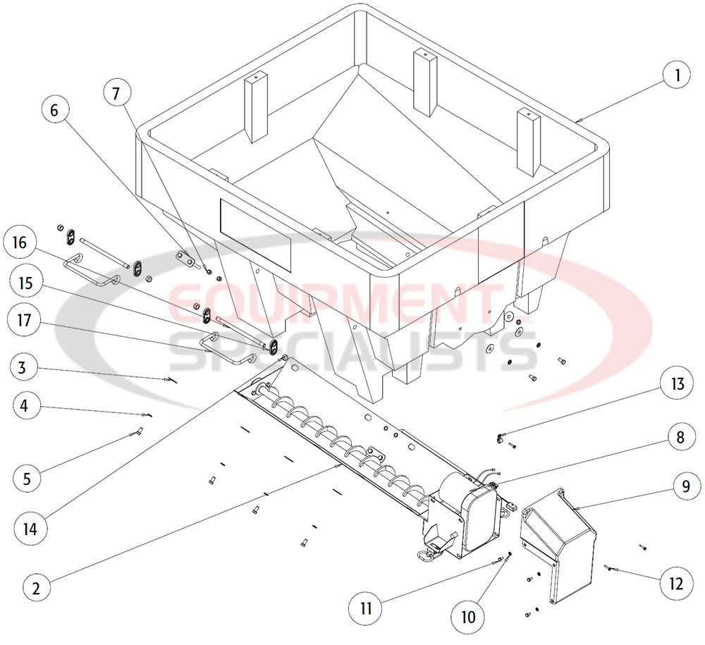 Buyers SaltDogg SHPE0750 and SHPE1000 Hopper Assembly Diagram Breakdown Diagram