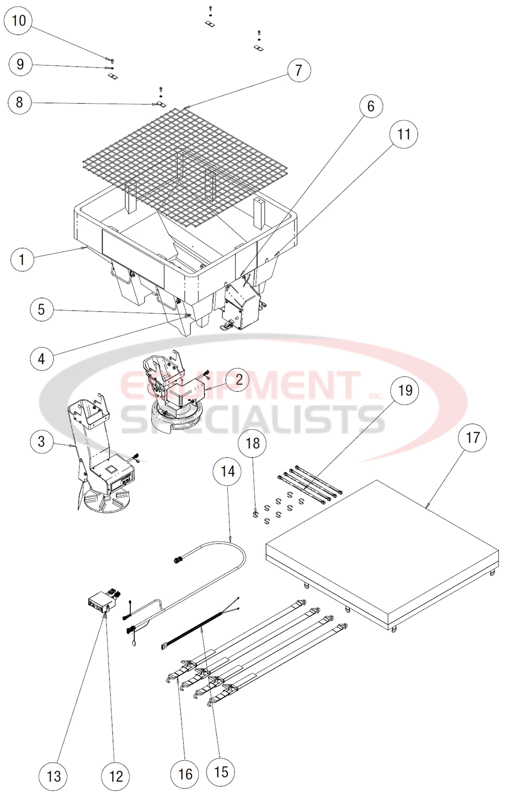 Buyers SaltDogg SHPE0750 and SHPE1000 Spreader Parts Diagram Breakdown Diagram