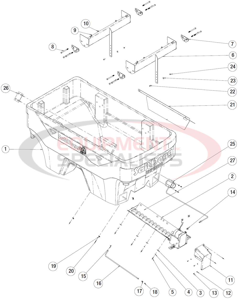 Buyers SaltDogg New Hopper Style SHPE 2000 Hopper Assembly Diagram Breakdown Diagram