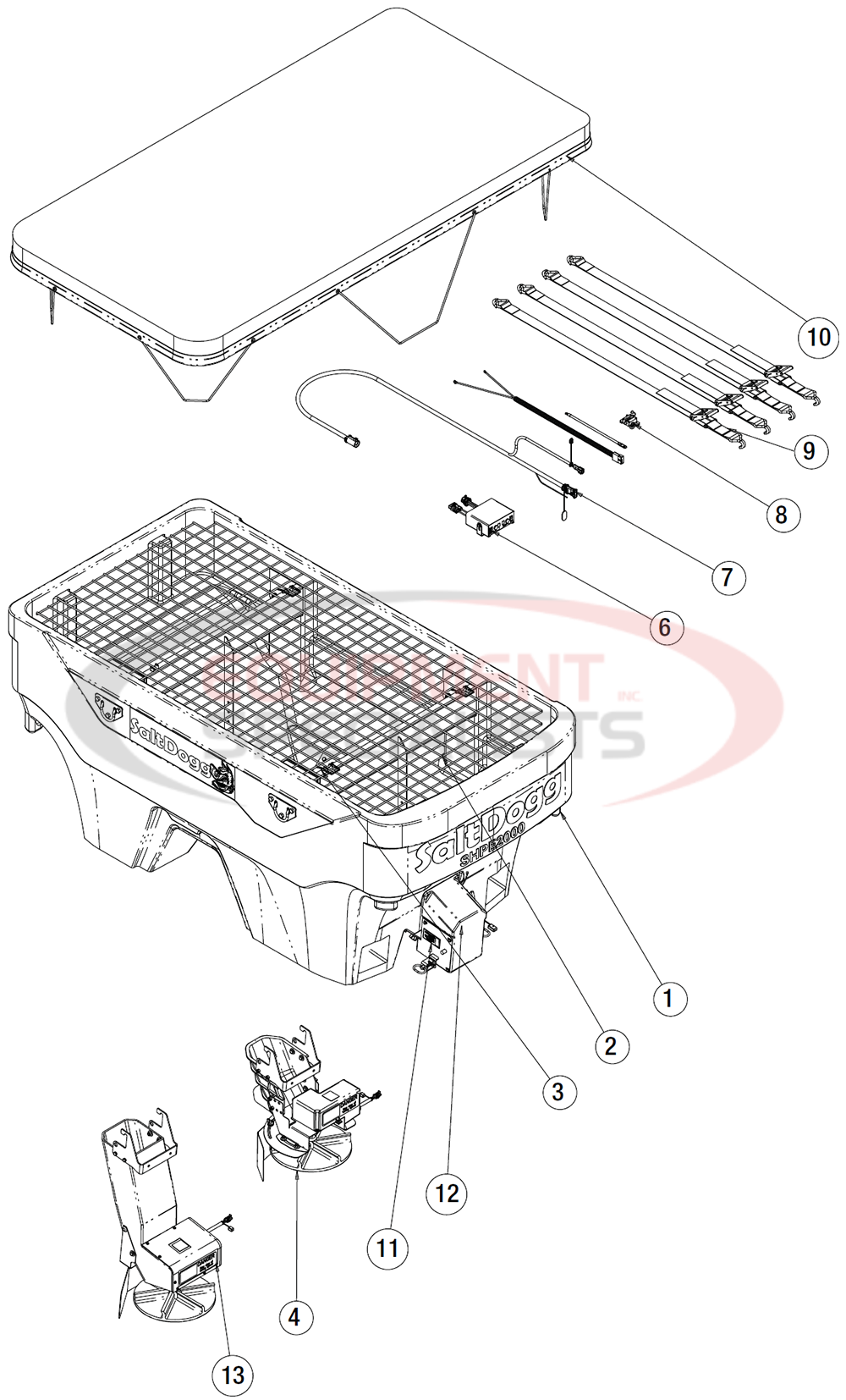 Buyers SaltDogg New Hopper Style SHPE 2000 Spreader Parts Diagram Breakdown Diagram