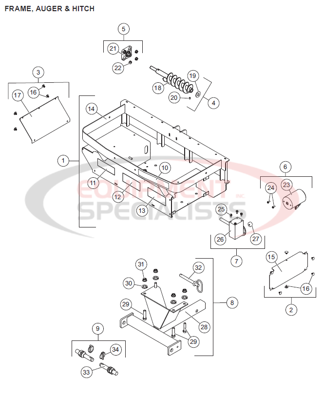 Western ProFlo 525 Frame, Auger and Hitch Diagram Breakdown Diagram