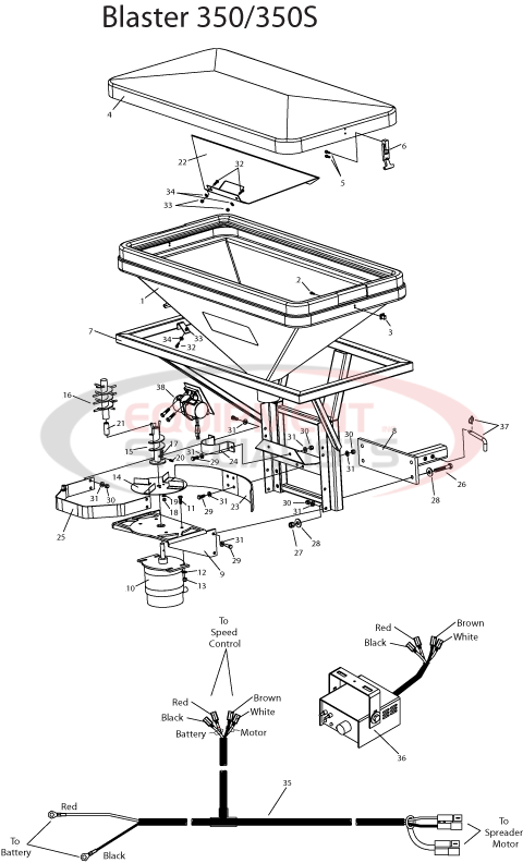 Meyer Blaster 350/350S Tailgate Spreader Diagram Breakdown Diagram