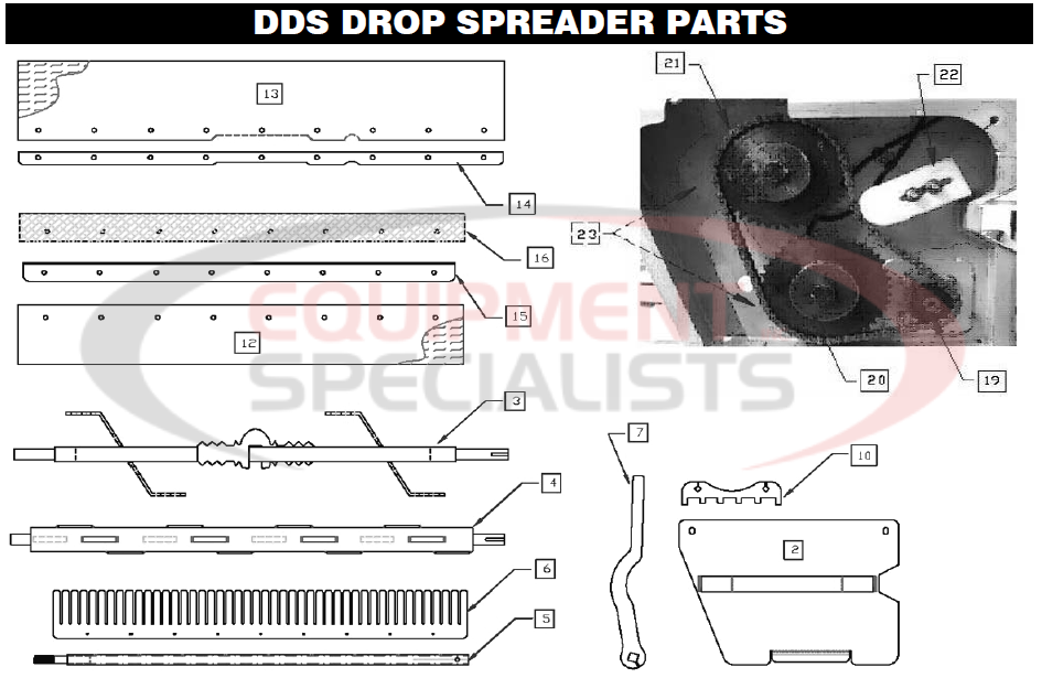 Downeaster DDS Drop Spreader Parts Breakdown Diagram