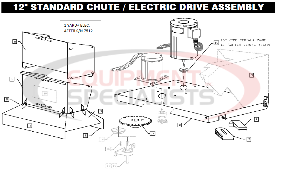 Downeaster 12" Standard Chute/Electric Drive Assy Diagram Breakdown Diagram