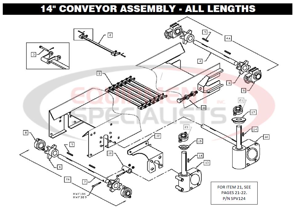 Downeaster 14" Conveyor Assembly - All Lengths Breakdown Diagram