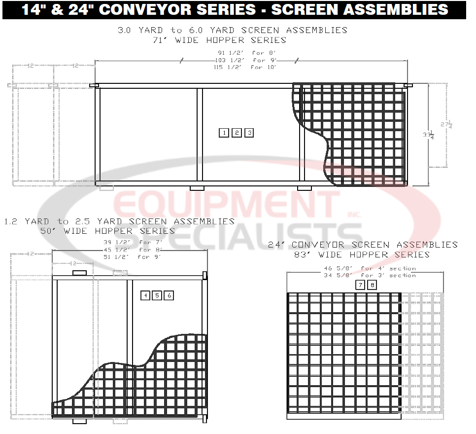 Downeaster 14" & 24" Conveyor Series - Screen Assemblies Diagram Breakdown Diagram