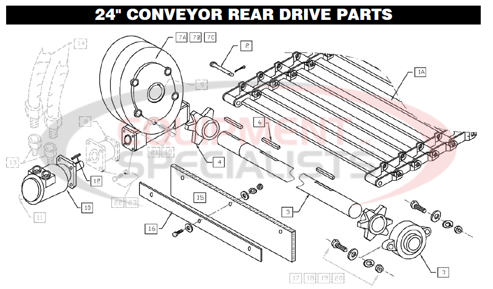 Downeaster 24" Conveyor Rear Drive Parts Breakdown Diagram