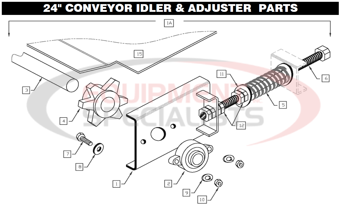 Downeaster 24" Conveyor Idler & Adjuster Parts Breakdown Diagram