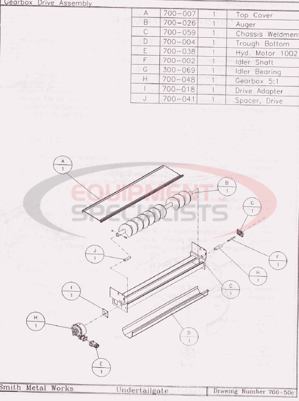 Smith Under Tailgate Gearbox Assembly Breakdown Diagram