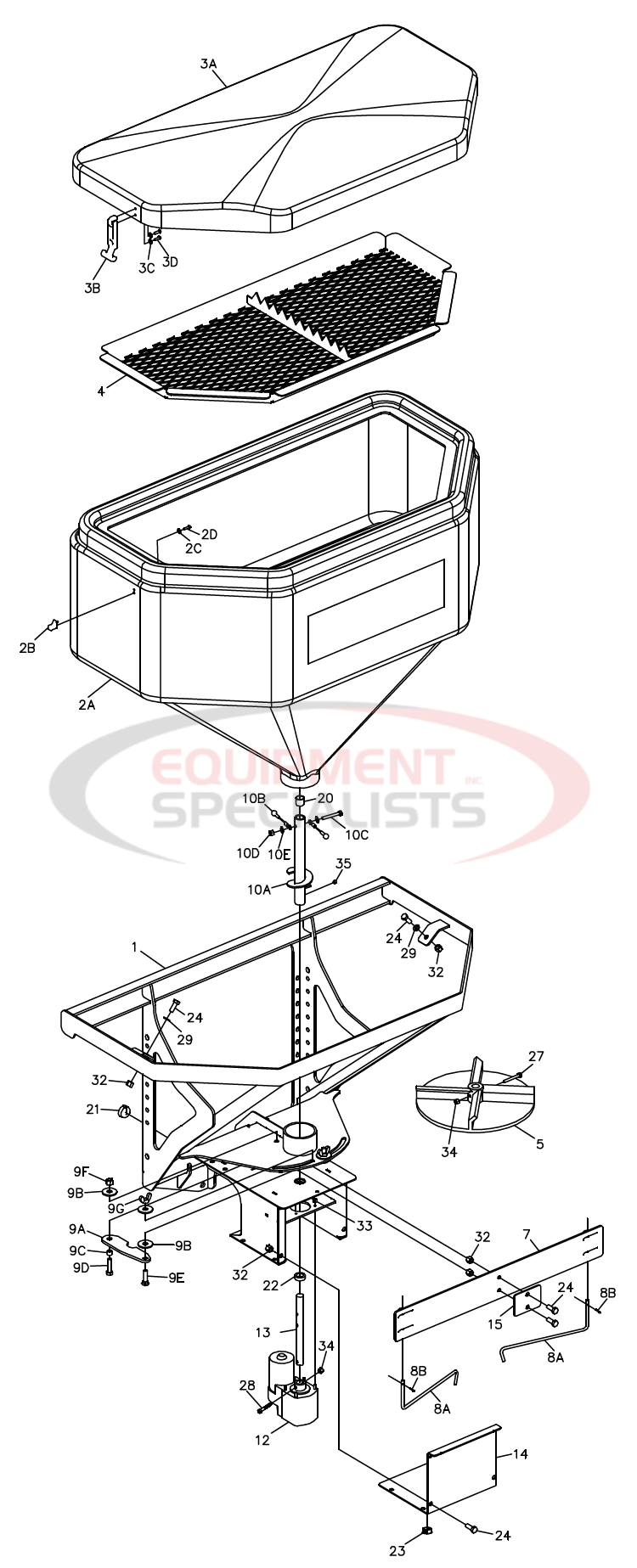 Boss TGS600, TGS1100 Hopper Assembly Diagram Breakdown Diagram