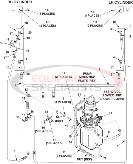 Maxon Tuk-A-Way GPTLR Power Down Hydraulic Components Diagram Breakdown Diagram