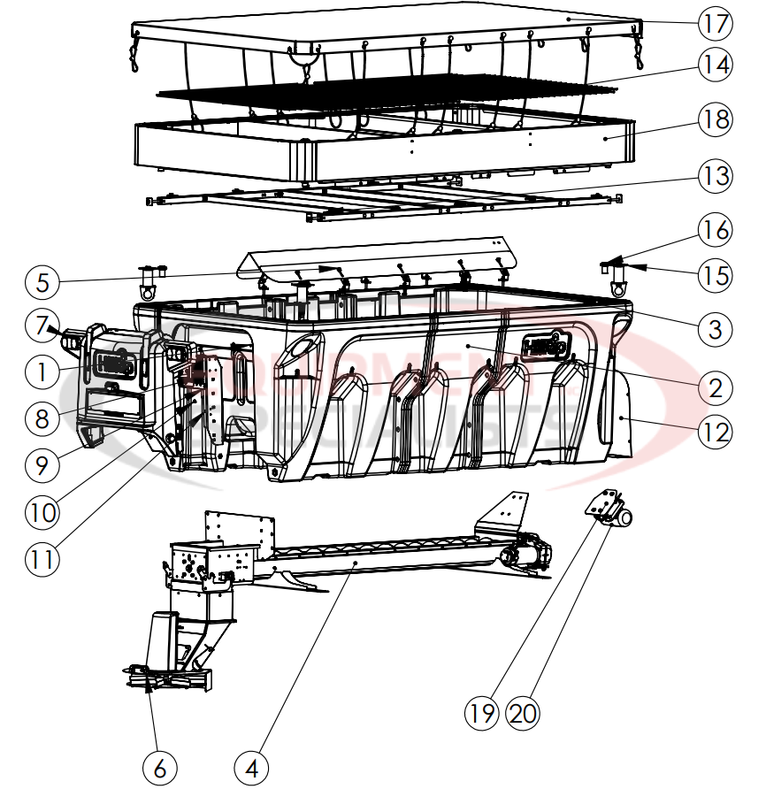 Hilltip Ice Striker 2000-6000 AM/CM Spreader Assembly Breakdown Diagram