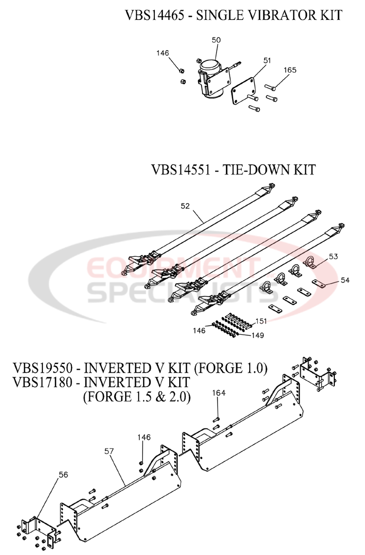 BOSS FORGE 1.0 1.5 2.0 Vibrator, Inverted V and Tie Down Kit Breakdown Diagram