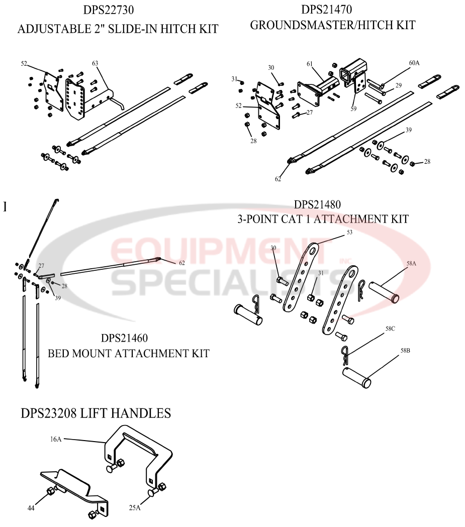 Boss Exact Path 2.5 6.0 Drop Spreader Hitch Kit and Lift Handles Diagram Breakdown Diagram