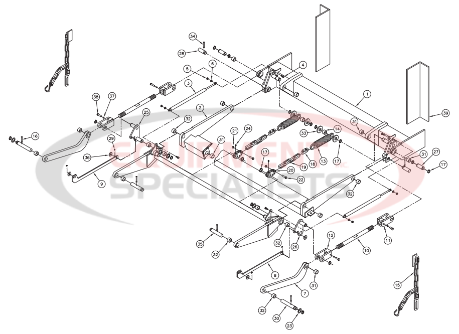 Thieman Sideloader Trunnion, Lift Arm, & Idler Arm ASM-10 Diagram Breakdown Diagram