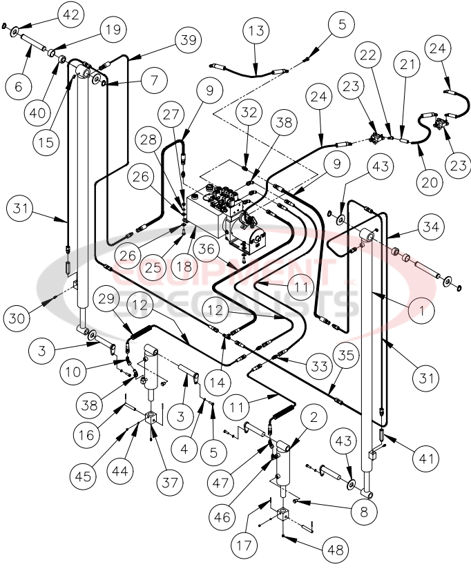 Thieman Heavy Duty TDR Power Down Power Unfold Pump & Cylinder Diagram Breakdown Diagram