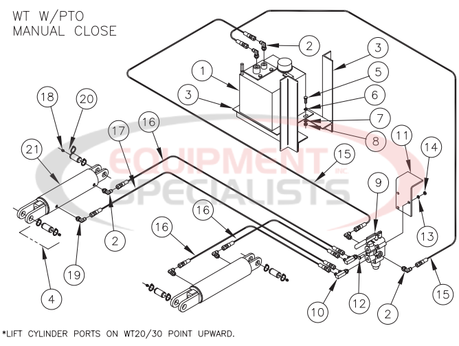 Thieman Conventional WT PTO Pump Assembly Power Down Manual Close Diagram Breakdown Diagram