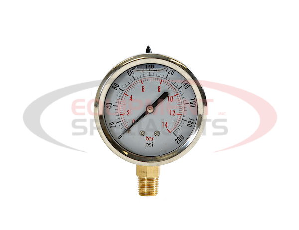 Silicone Filled Pressure Gauge - Stem Mount 0-200 PSI