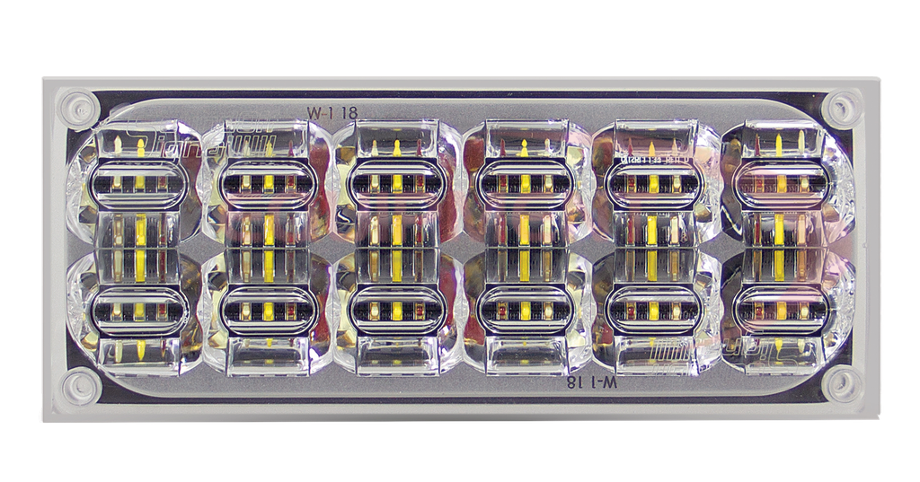 mpower® 7x3 Turn Light, SAE J595 Class 1, CA Title 13 certified, NFPA, KKK-1822-F, FMVSS-108, 9-32 Vdc, 1.5' Pigtail, Clear Housing/Lens, 18 LED - Amber