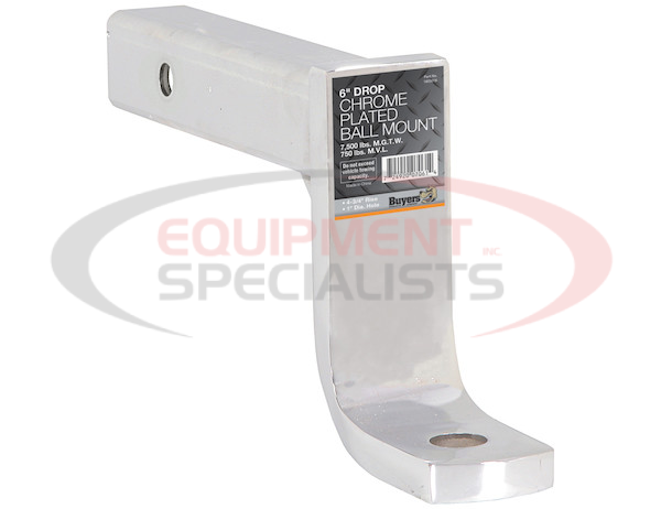 2 Inch Ball Mount With 6 Inch Drop x 10 Inch Long Tube Chrome