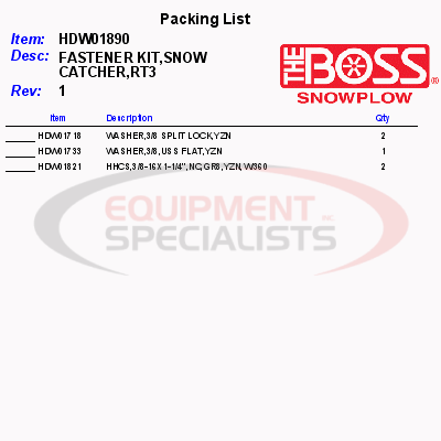 (Boss) [HDW01890] FASTENER KIT, SNOW CATCHER, RT3 V
