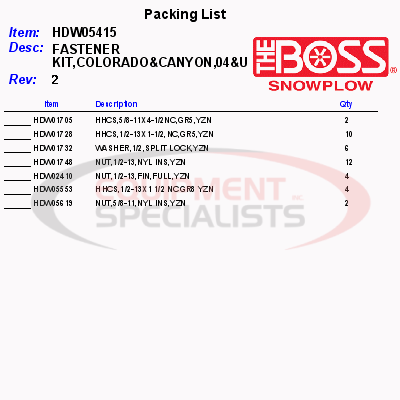 (Boss) [HDW05415] FASTENER KIT, COLORADOCANYON, 04UP