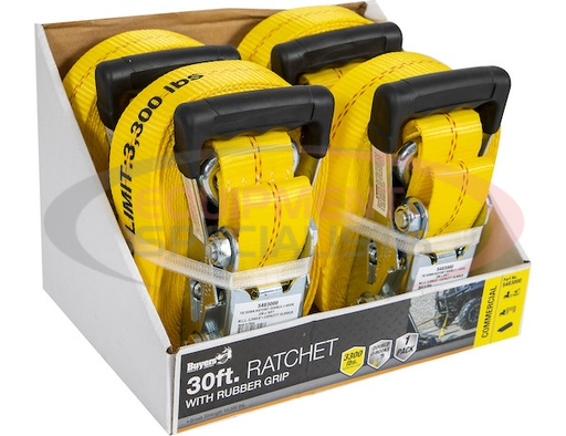 (Buyers) [5483000CC] 30 Foot Commercial Grade Ratchet Strap with Soft Rubber Grips - J Hooks, Full Cut Case (4 Pieces Per Case)