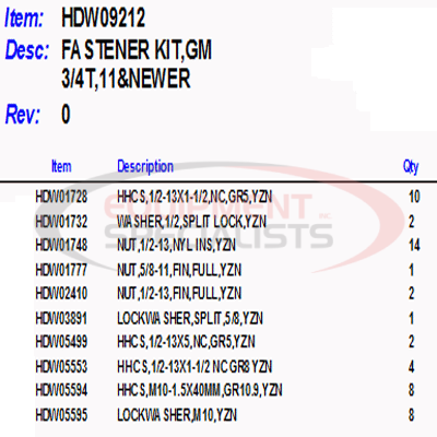 FASTENER KIT, GM 3/4T, 11NEWER