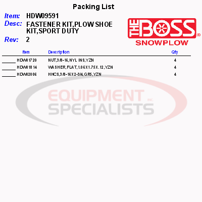 FASTENER KIT, PLOW SHOE KIT, SPORT DUTY